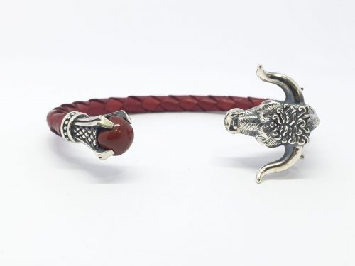Мen's Cuff Bracelet Taurus, Sterling Silver 925 and Leather