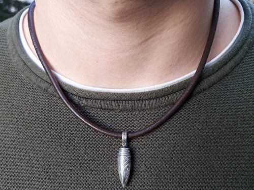 Bullet Pendant Sterling Silver 925, Leather cord, Brutalist Necklace