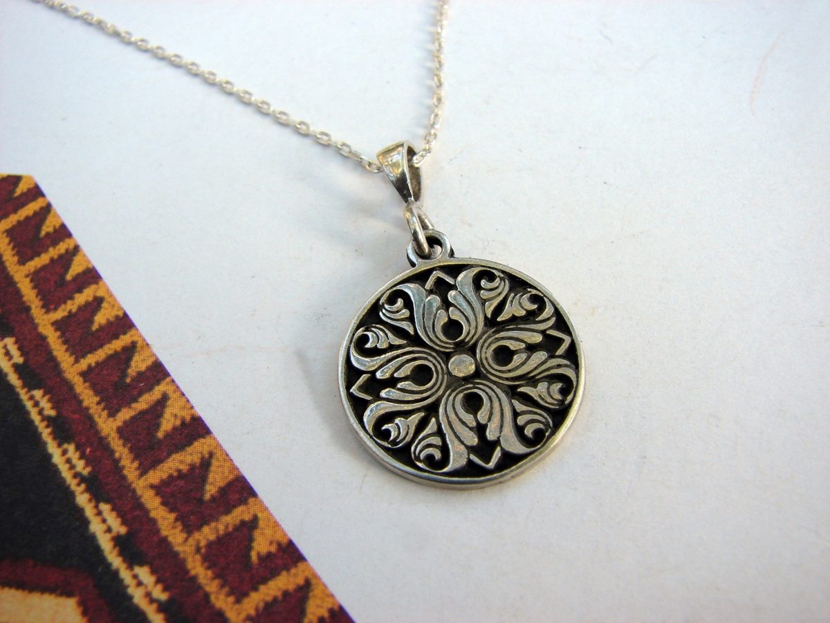Armenian Ornament Pendant Sterling Silver 925, Ethnic Necklace Carpet Ornament