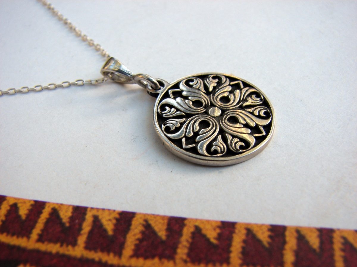 Armenian Ornament Pendant Sterling Silver 925, Ethnic Necklace Carpet Ornament