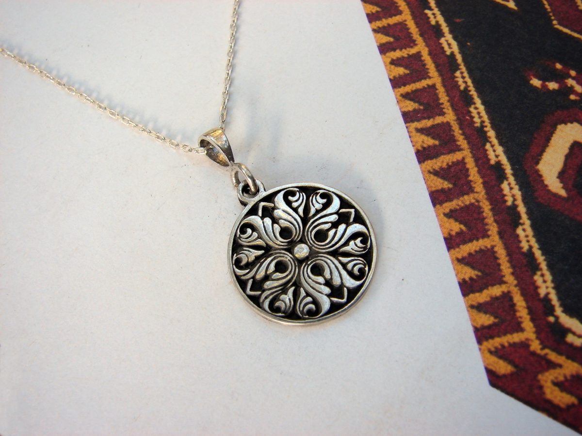 Armenian Ornament Pendant Sterling Silver 925, Ethnic Necklace Carpet Ornament