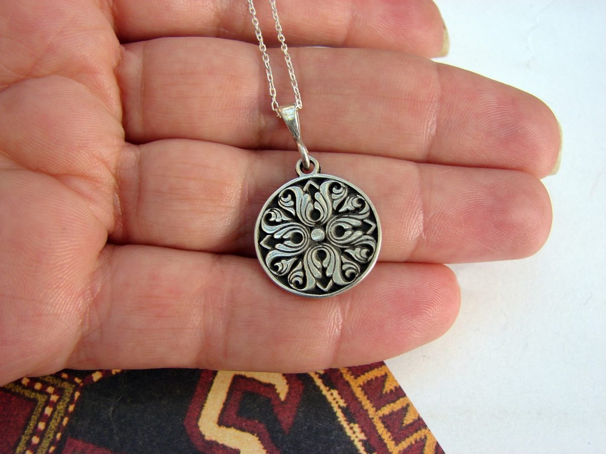 Armenian Ornament Pendant Sterling Silver 925, Ethnic Necklace Carpet Ornament