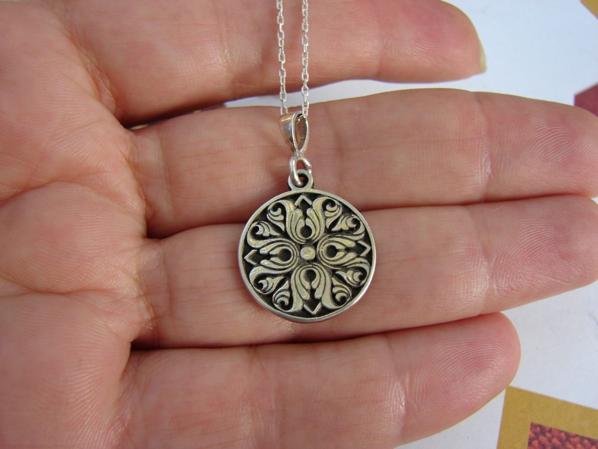 Armenian Ornament Pendant Sterling Silver 925, Ethnic Necklace Carpet Ornament