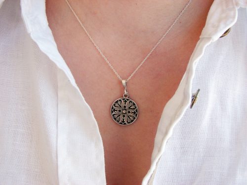 Armenian Ornament Pendant Sterling Silver 925, Ethnic Necklace Carpet Ornament