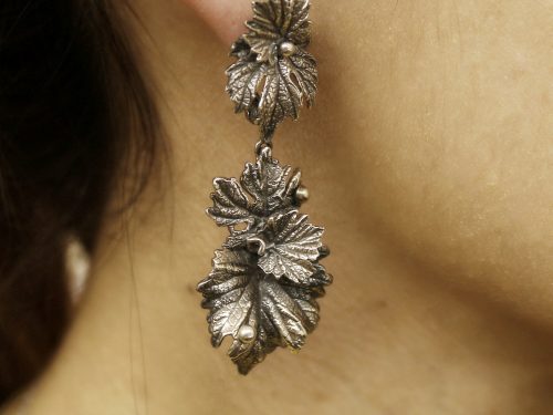 Long Earrings Grape Leaves Sterling Silver 925 , Dangle Earrings, Party Earrings, Armenian Handmade Jewelry, Gift for Her