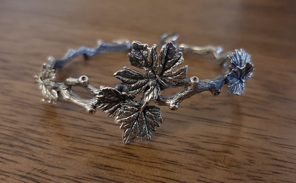 Cuff Bracelet Tree Branch with Leaves Sterling Silver 925