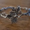 Cuff Bracelet Tree Branch with Leaves Sterling Silver 925