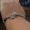 Cuff Bracelet Tree Branch with Leaves Sterling Silver 925