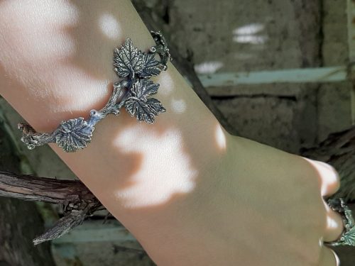 Cuff Bracelet Tree Branch with Leaves Sterling Silver 925