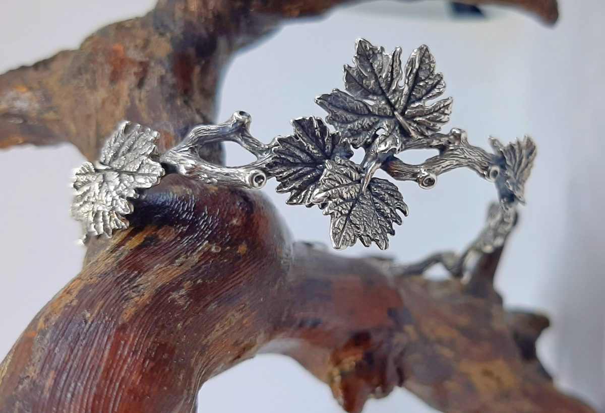 Cuff Bracelet Tree Branch with Leaves Sterling Silver 925