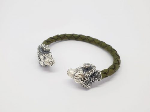 Cuff Bracelet Aries For Men Sterling Silver 925, Genuine Leather