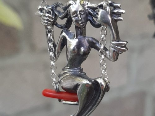 Girl on a Swing Necklace, Swinging Girl Pendant Sterling Silver 925