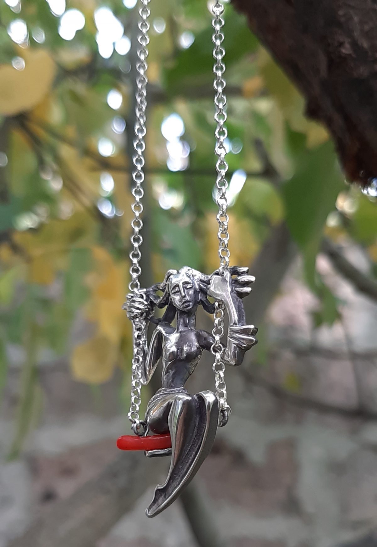 Girl on a Swing Necklace, Swinging Girl Pendant Sterling Silver 925