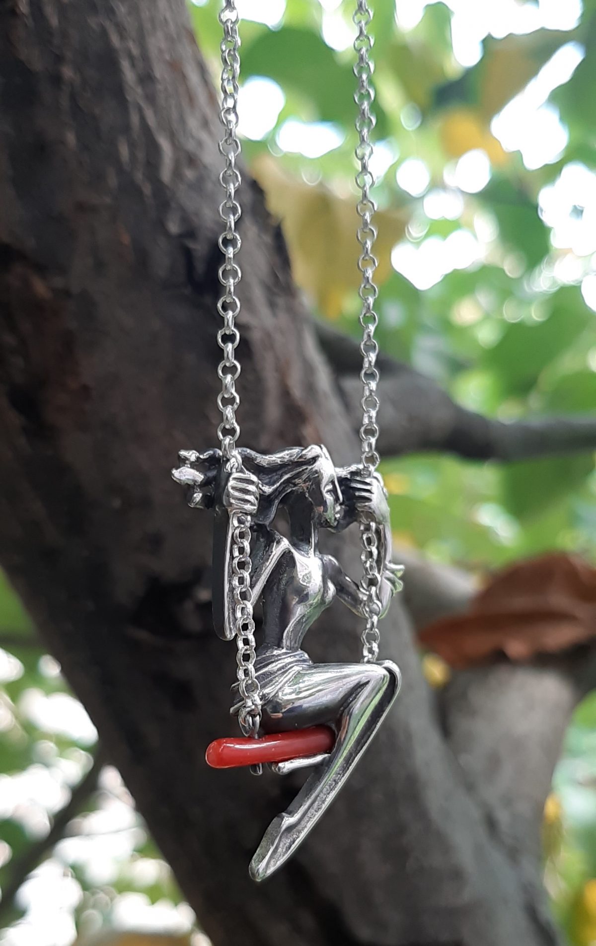 Girl on a Swing Necklace, Swinging Girl Pendant Sterling Silver 925