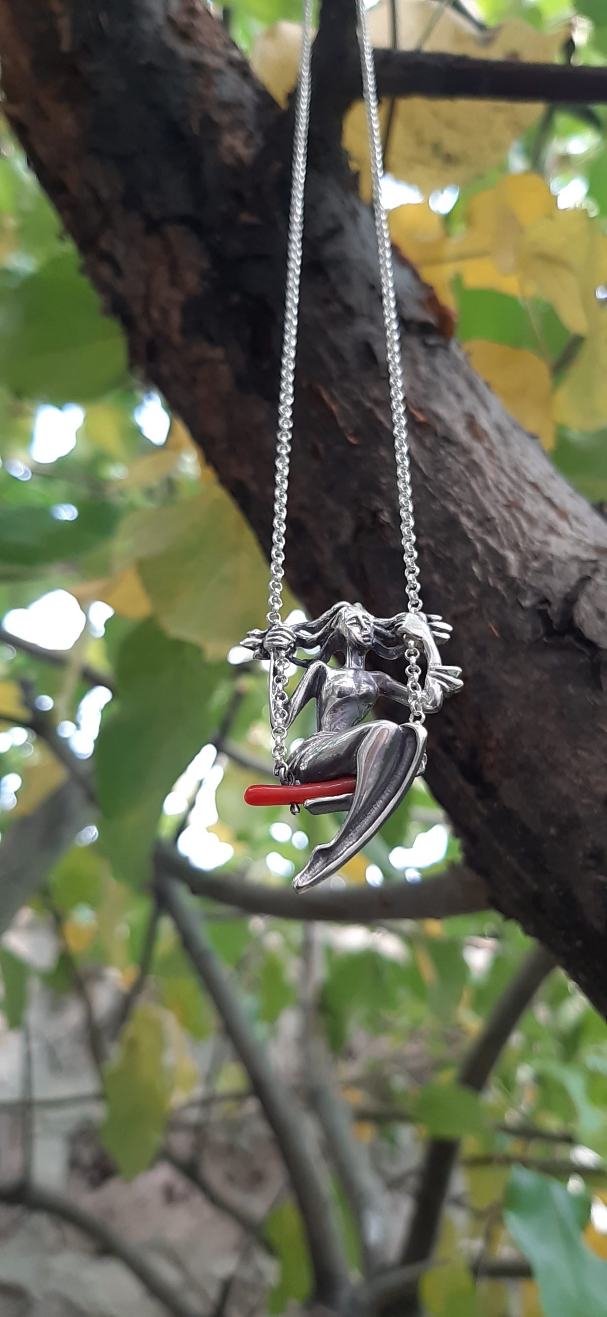 Girl on a Swing Necklace, Swinging Girl Pendant Sterling Silver 925