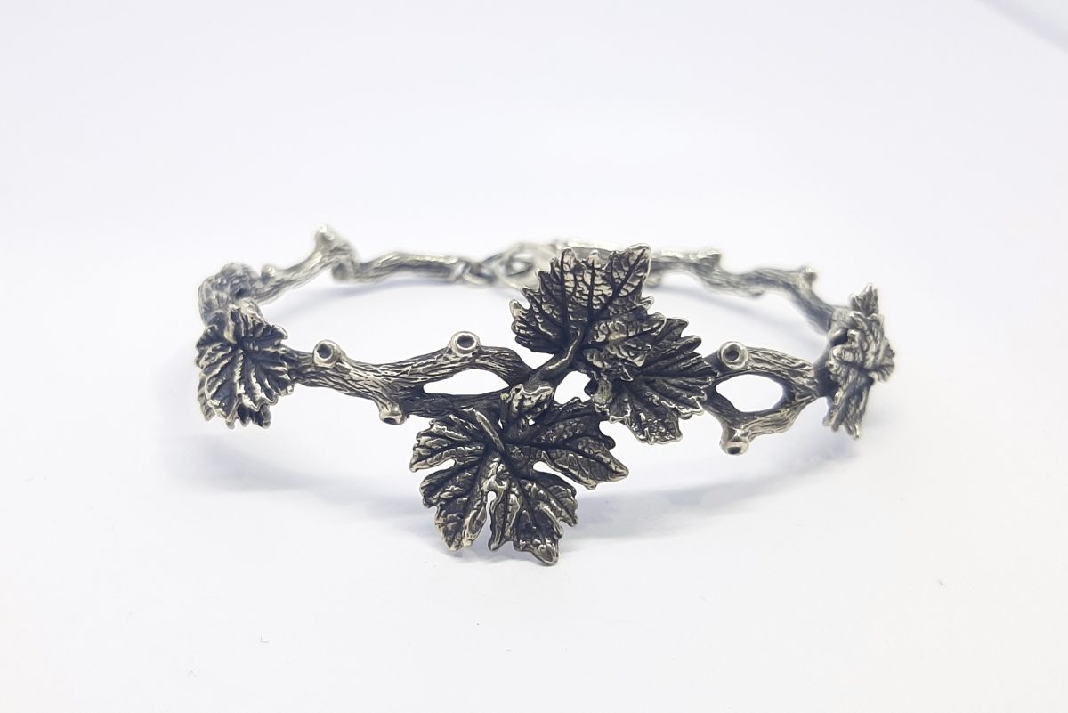 Cuff Bracelet Tree Branch with Leaves Sterling Silver 925