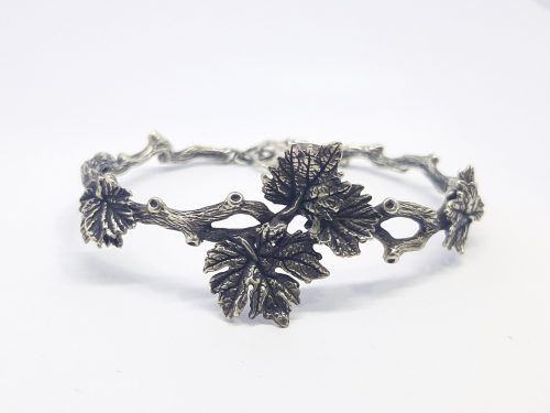 Cuff Bracelet Tree Branch with Leaves Sterling Silver 925