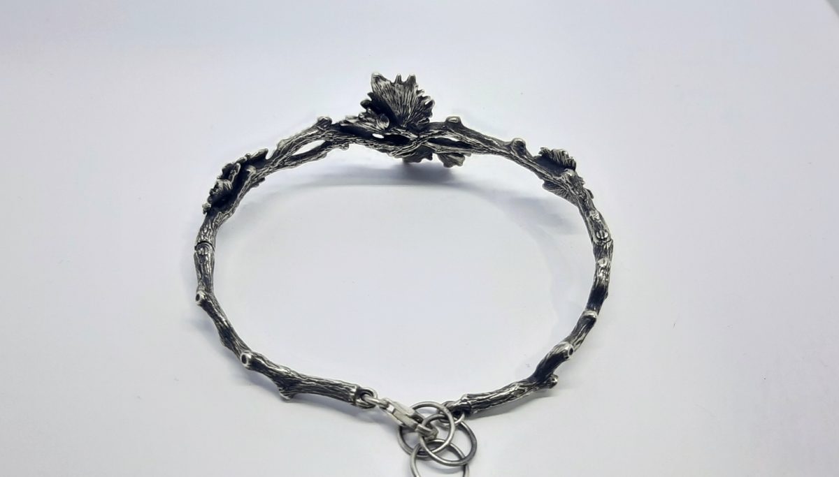 Cuff Bracelet Tree Branch with Leaves Sterling Silver 925