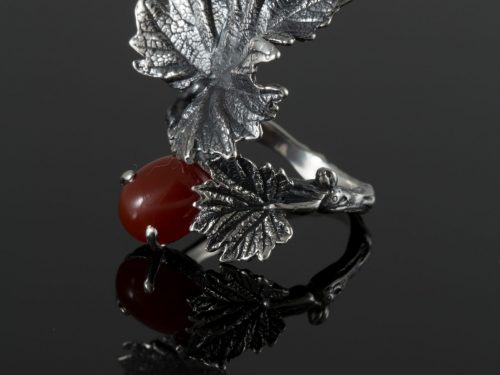 Silver Bunch of Grapes Ring with Carnelian