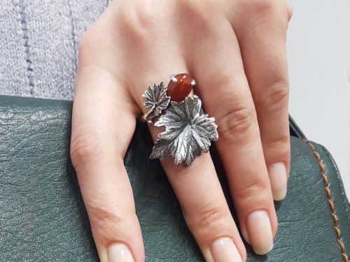 Silver Bunch of Grapes Ring with Carnelian
