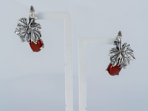 Silver Bunch of Grapes Earrings with Carnelian