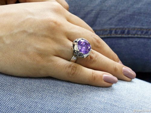 Large Ring Sterling Silver 925, decorated with sparkling Blue Cubic Zirconia