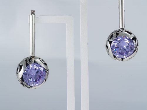 Long Dangle Earrings Sterling Silver 925 with Large Blue Cubic Zirconia Stone