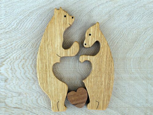 wooden bear family with heart puzzle