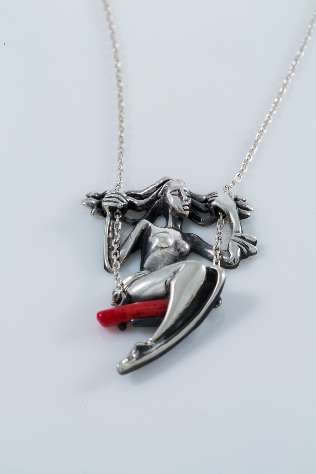 Girl on a Swing Necklace, Swinging Girl Pendant Sterling Silver 925