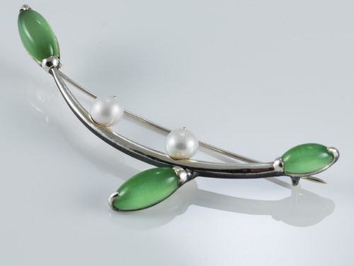 Silver Brooch Magnolia Branch, Pearl Pin Brooch
