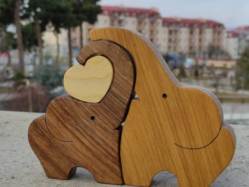 Wooden Puzzle Elephants with Heart