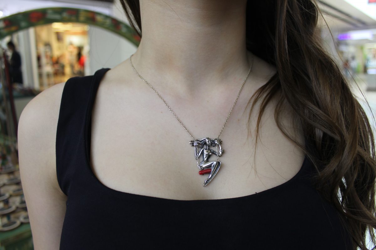 Girl on a Swing Necklace, Swinging Girl Pendant Sterling Silver 925