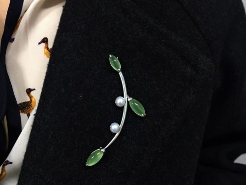 Silver Brooch Magnolia Branch, Pearl Pin Brooch