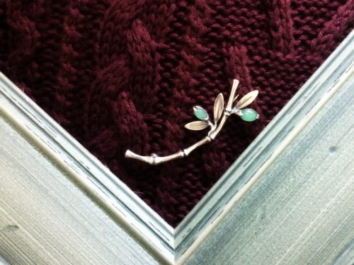 Brooch Bamboo Sterling Silver 925, Cats Eye Pin Brooch