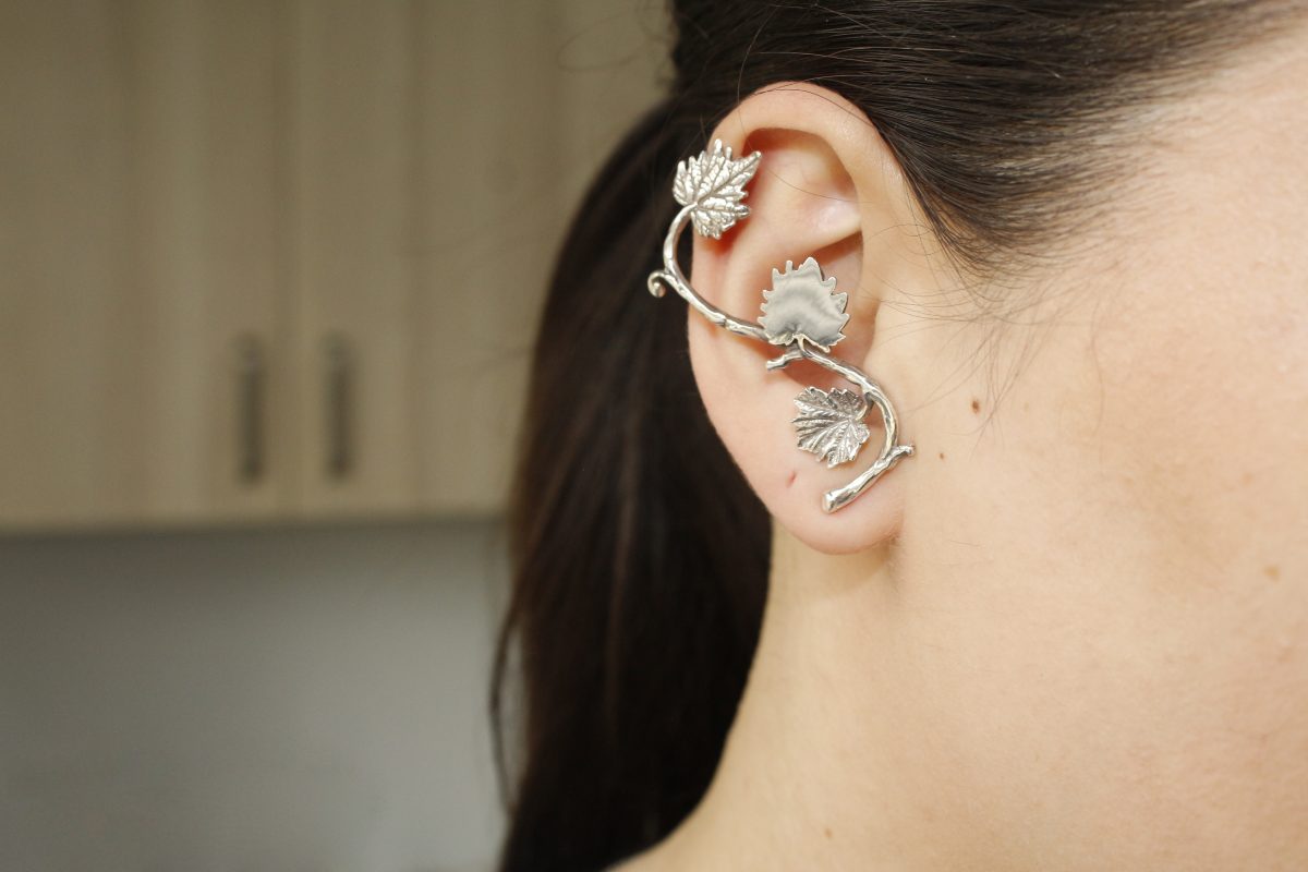 Cartilage Studs Earrings Leaves Sterling Silver 925