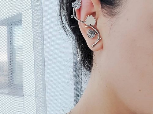 Cartilage Studs Earrings Leaves Sterling Silver 925