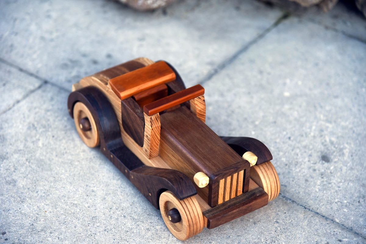 Wooden Toy Retro Car Ford, Wood Montessori toy car