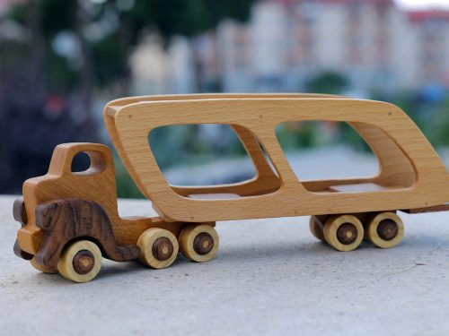 Wooden Toy Car Carrier Truck with 4 car, Wood Montessori toy car
