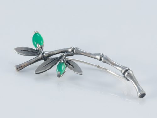 Brooch Bamboo Sterling Silver 925, Cats Eye Pin Brooch