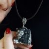 Silver Leopard Pendant with Druzy Rainbow Carborundum