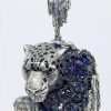 Silver Leopard Pendant with Druzy Rainbow Carborundum