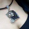 Silver Leopard Pendant with Druzy Rainbow Carborundum