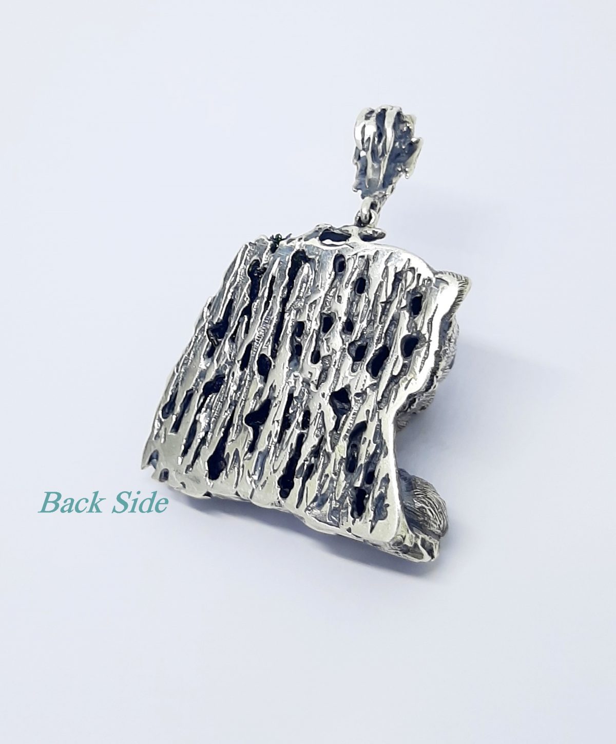 Silver Leopard Pendant with Druzy Rainbow Carborundum