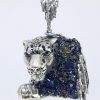 Silver Leopard Pendant with Druzy Rainbow Carborundum