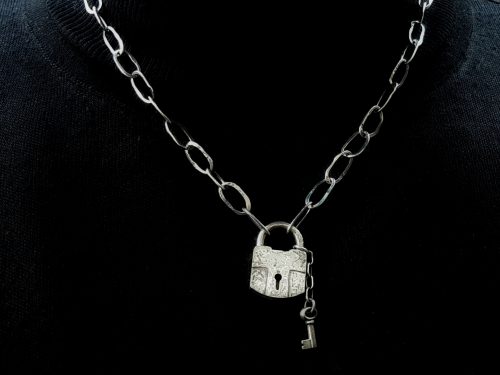 Chain Necklace with Lock Sterling Silver 925, Brutal Chain Necklace