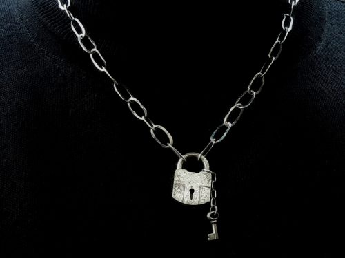 Chain Necklace with Lock Sterling Silver 925, Brutal Chain Necklace