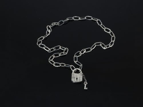 Chain Necklace with Lock Sterling Silver 925, Brutal Chain Necklace
