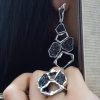 Long Dangle Earrings Sterling Silver 925 with Druzy Rainbow Carborundum