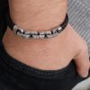 Genuine Leather Bracelet For Men with Chain Sterling Silver 925