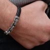 Genuine Leather Bracelet For Men with Chain Sterling Silver 925